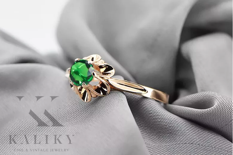 Emerald Original Vintage 14K Rose Gold Ring Vintage Jewlery vrc004r